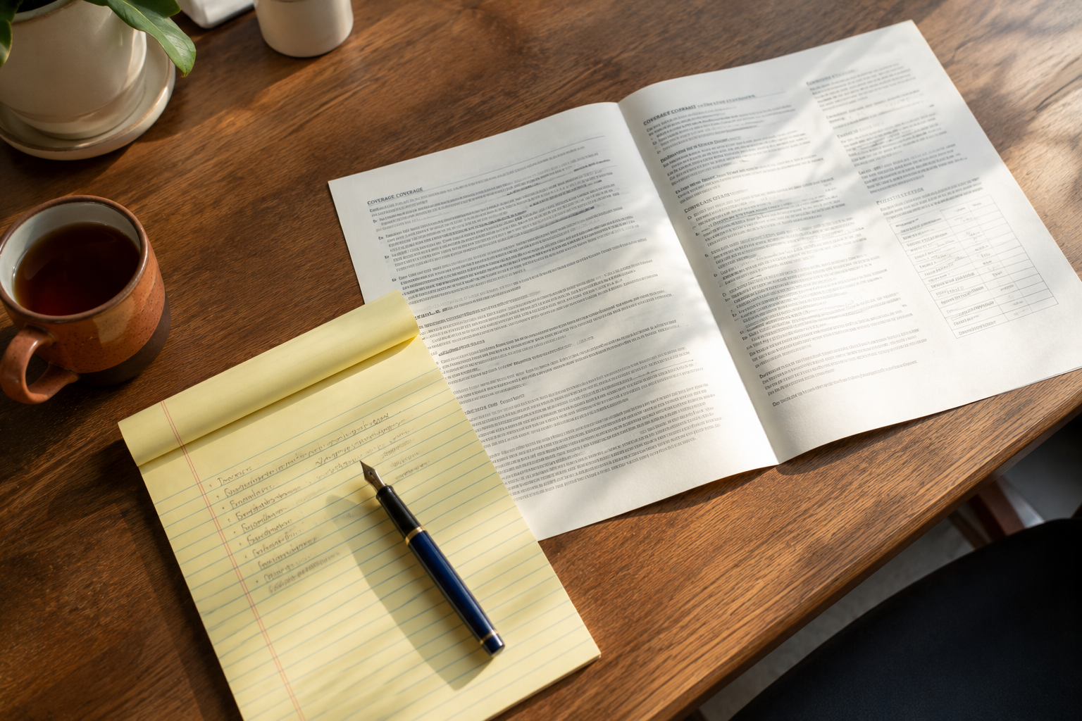 Insurance claim page - quiet home-office, policy + handwritten notes (clm1)