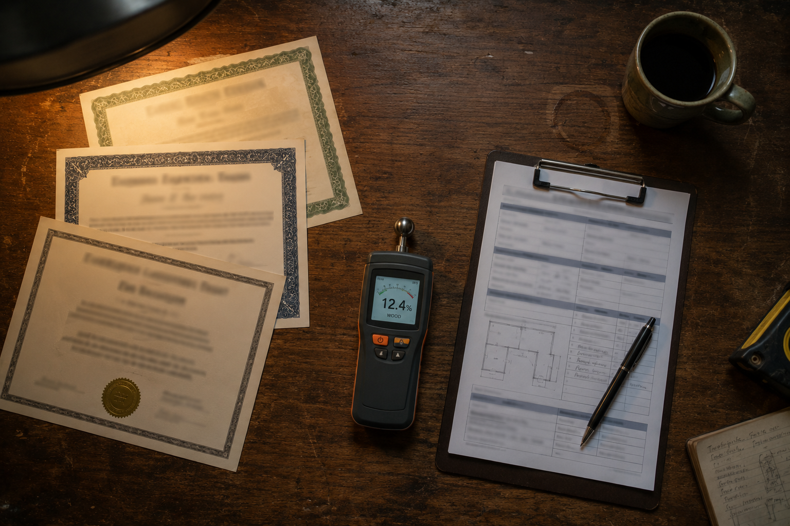 Credentials page - certification documents arranged on a desk (trs1)
